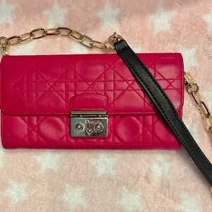 Dior Pink Cannage Leather Miss Dior Continental Wallet and chain/ leather strap